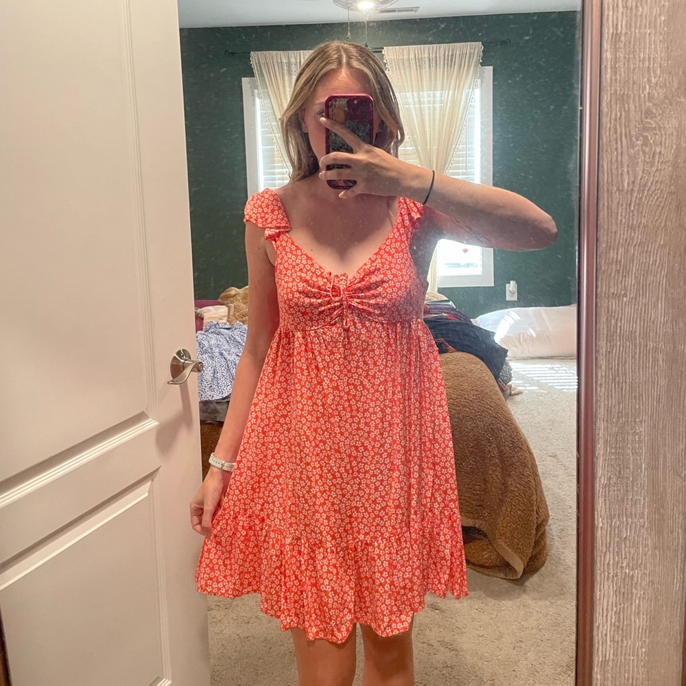 Floral Tie-Front Orange Sundress